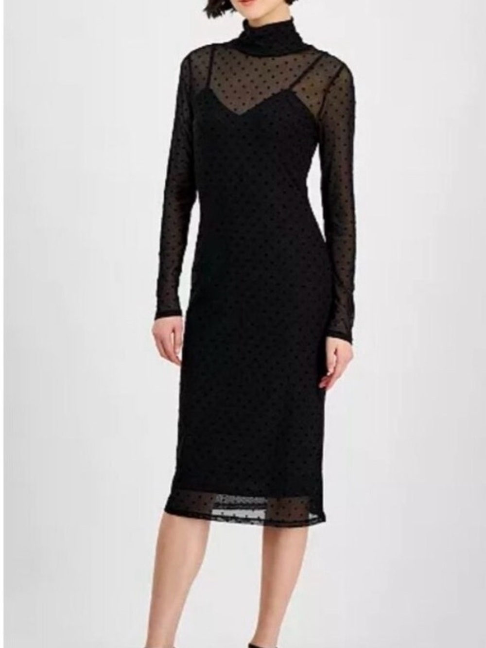 RACHEL Rachel Roy Black Sheer Polka Dot Midi Dress